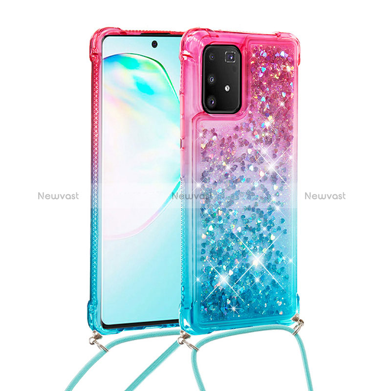 Silicone Candy Rubber TPU Bling-Bling Soft Case Cover with Lanyard Strap S01 for Samsung Galaxy S10 Lite Pink