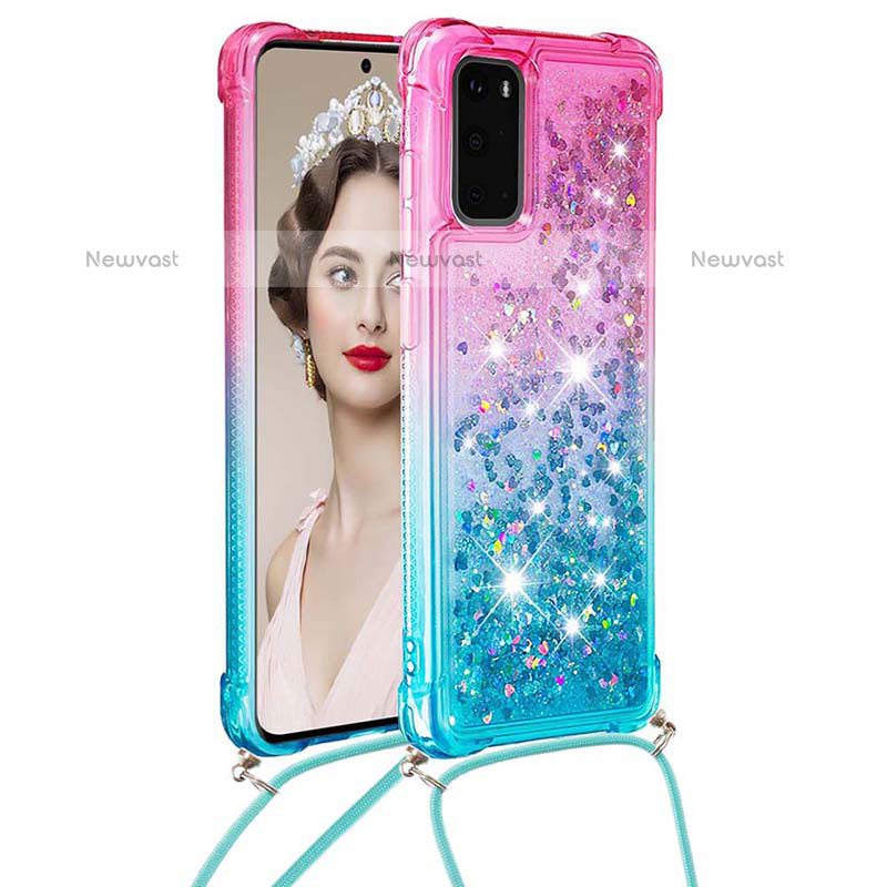 Silicone Candy Rubber TPU Bling-Bling Soft Case Cover with Lanyard Strap S01 for Samsung Galaxy S20 5G