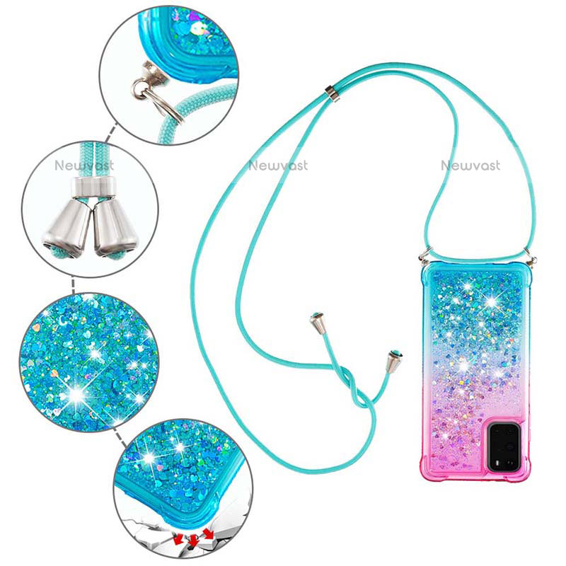 Silicone Candy Rubber TPU Bling-Bling Soft Case Cover with Lanyard Strap S01 for Samsung Galaxy S20 5G