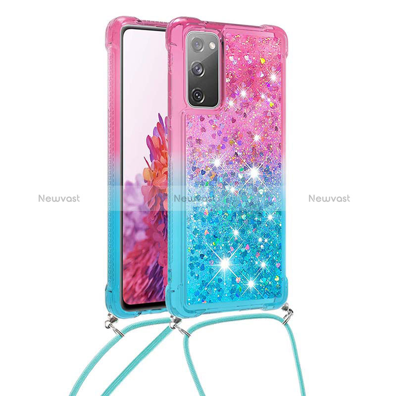 Silicone Candy Rubber TPU Bling-Bling Soft Case Cover with Lanyard Strap S01 for Samsung Galaxy S20 FE (2022) 5G