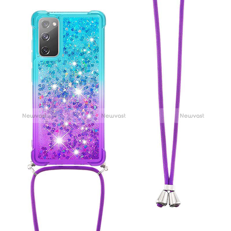 Silicone Candy Rubber TPU Bling-Bling Soft Case Cover with Lanyard Strap S01 for Samsung Galaxy S20 FE 4G