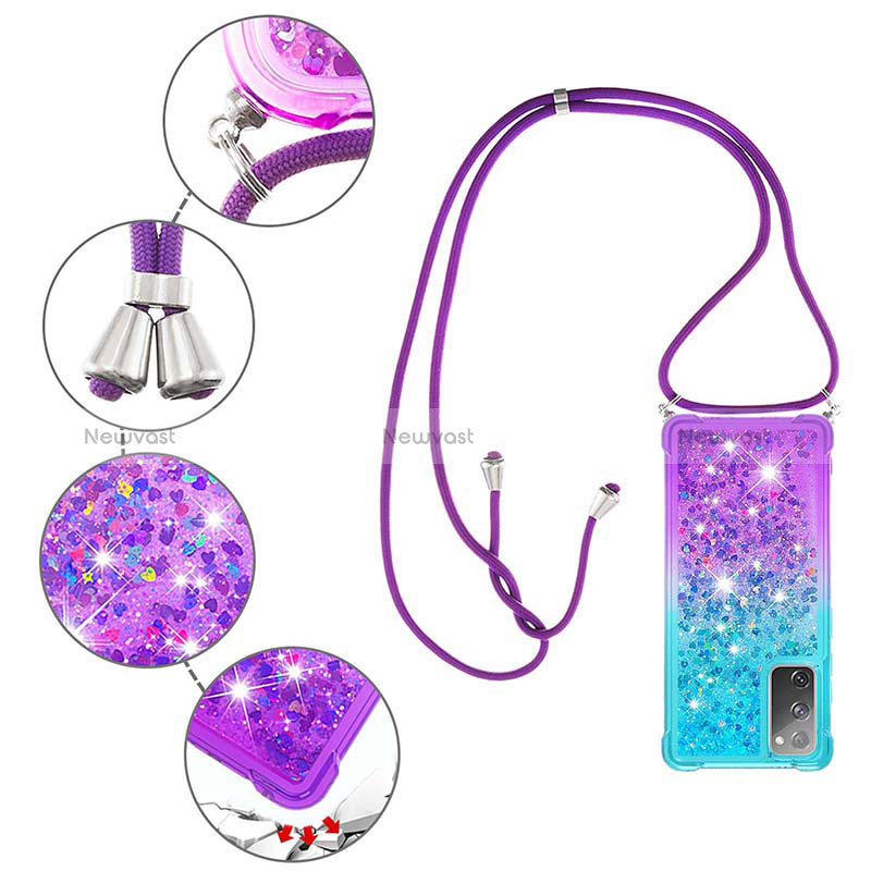 Silicone Candy Rubber TPU Bling-Bling Soft Case Cover with Lanyard Strap S01 for Samsung Galaxy S20 FE 4G