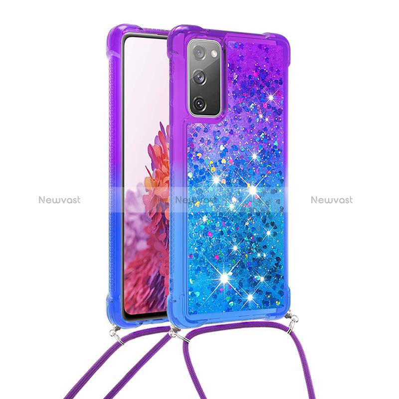 Silicone Candy Rubber TPU Bling-Bling Soft Case Cover with Lanyard Strap S01 for Samsung Galaxy S20 FE 4G Purple