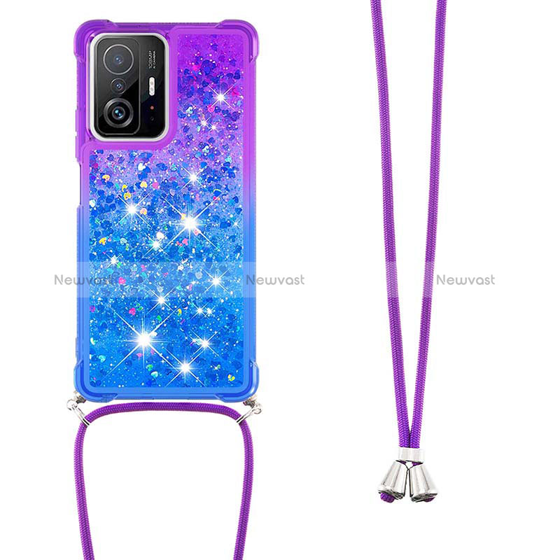 Silicone Candy Rubber TPU Bling-Bling Soft Case Cover with Lanyard Strap S01 for Xiaomi Mi 11T 5G