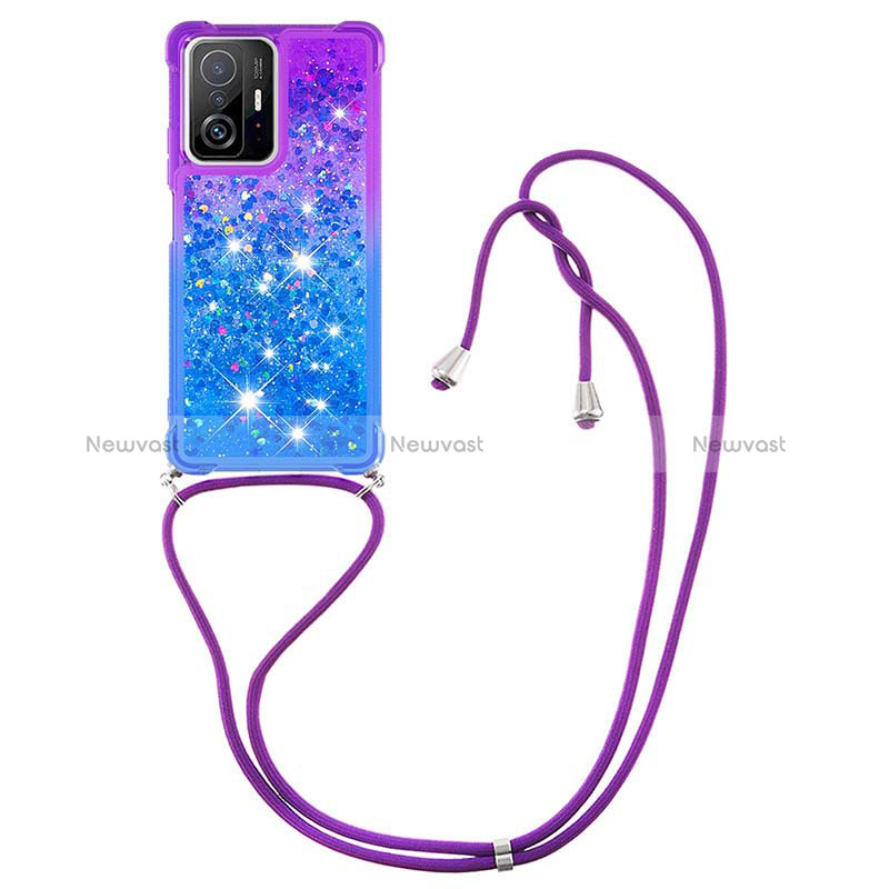 Silicone Candy Rubber TPU Bling-Bling Soft Case Cover with Lanyard Strap S01 for Xiaomi Mi 11T 5G