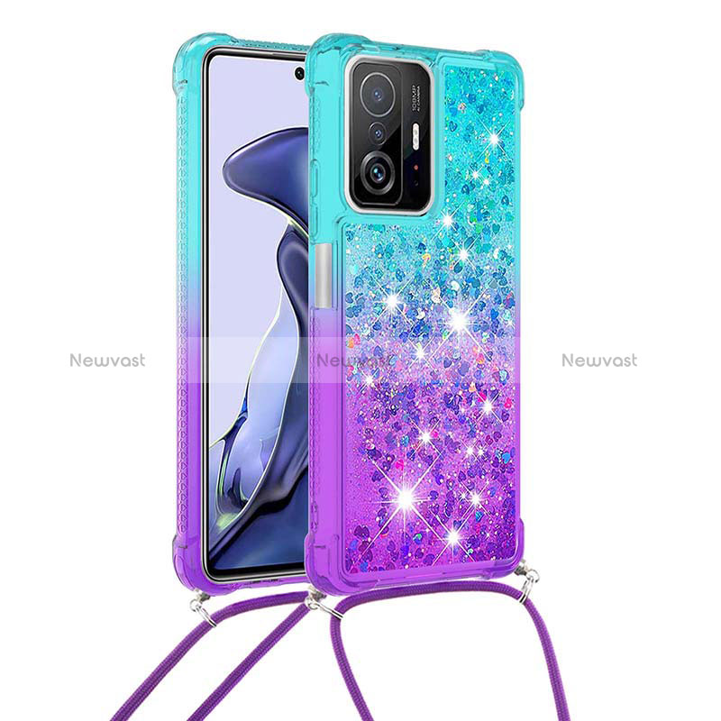 Silicone Candy Rubber TPU Bling-Bling Soft Case Cover with Lanyard Strap S01 for Xiaomi Mi 11T Pro 5G