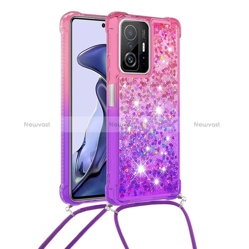 Silicone Candy Rubber TPU Bling-Bling Soft Case Cover with Lanyard Strap S01 for Xiaomi Mi 11T Pro 5G