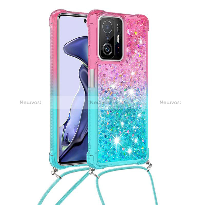 Silicone Candy Rubber TPU Bling-Bling Soft Case Cover with Lanyard Strap S01 for Xiaomi Mi 11T Pro 5G