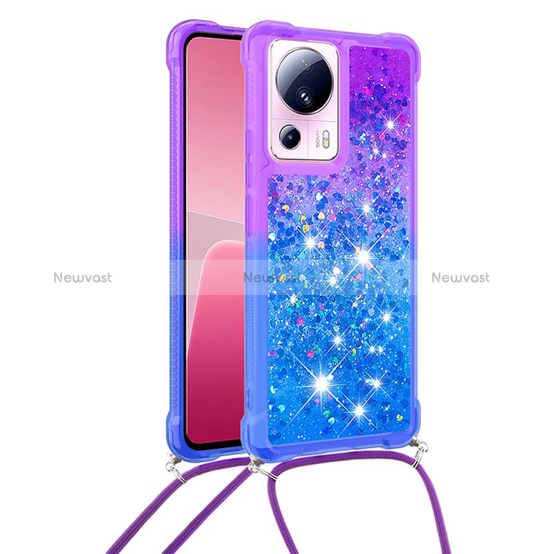 Silicone Candy Rubber TPU Bling-Bling Soft Case Cover with Lanyard Strap S01 for Xiaomi Mi 12 Lite NE 5G Purple