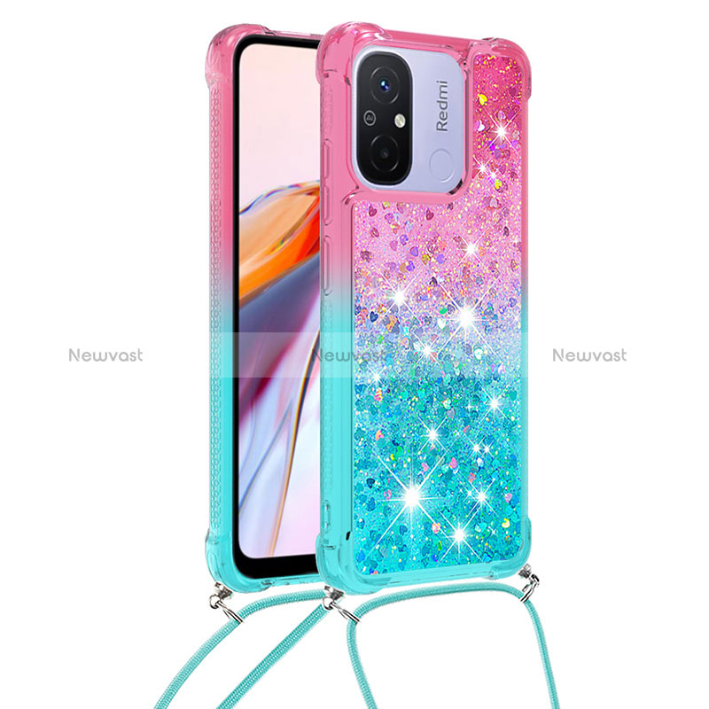 Silicone Candy Rubber TPU Bling-Bling Soft Case Cover with Lanyard Strap S01 for Xiaomi Poco C55