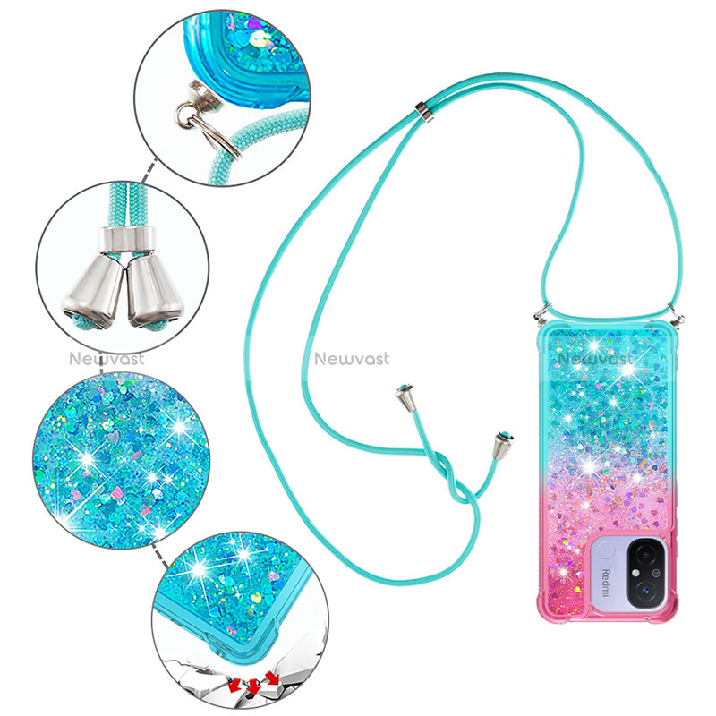 Silicone Candy Rubber TPU Bling-Bling Soft Case Cover with Lanyard Strap S01 for Xiaomi Poco C55