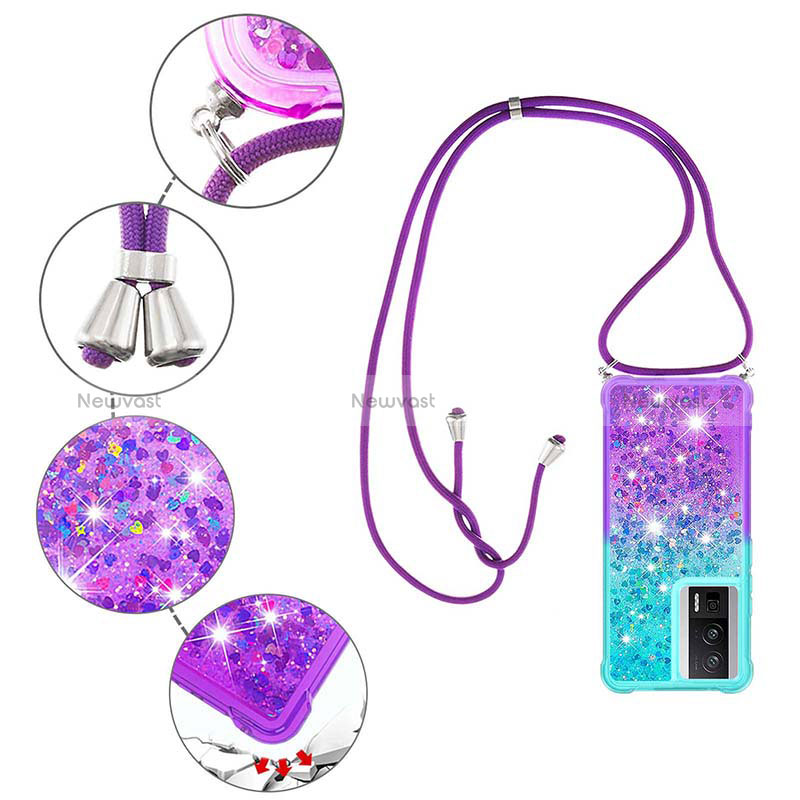 Silicone Candy Rubber TPU Bling-Bling Soft Case Cover with Lanyard Strap S01 for Xiaomi Poco F5 Pro 5G