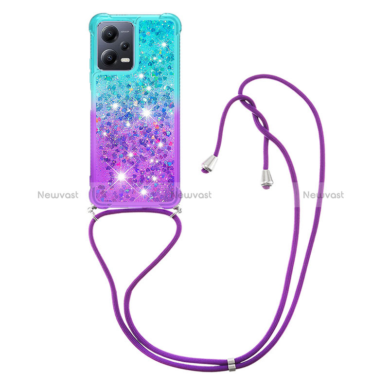 Silicone Candy Rubber TPU Bling-Bling Soft Case Cover with Lanyard Strap S01 for Xiaomi Poco X5 5G