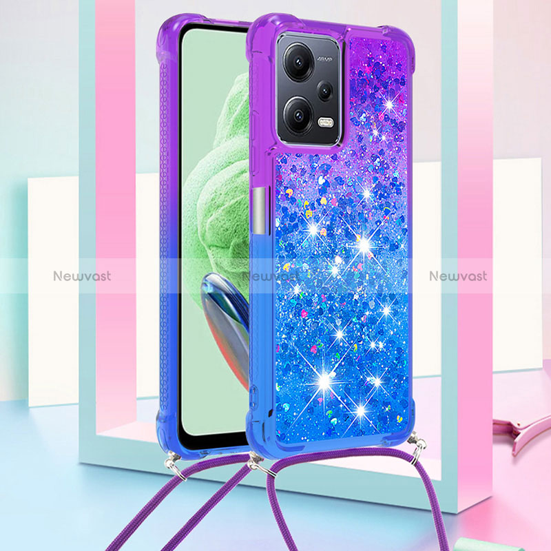 Silicone Candy Rubber TPU Bling-Bling Soft Case Cover with Lanyard Strap S01 for Xiaomi Poco X5 5G Purple