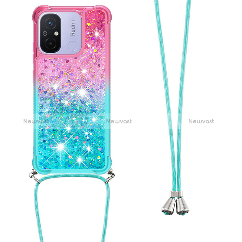 Silicone Candy Rubber TPU Bling-Bling Soft Case Cover with Lanyard Strap S01 for Xiaomi Redmi 11A 4G