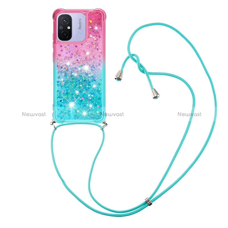 Silicone Candy Rubber TPU Bling-Bling Soft Case Cover with Lanyard Strap S01 for Xiaomi Redmi 11A 4G