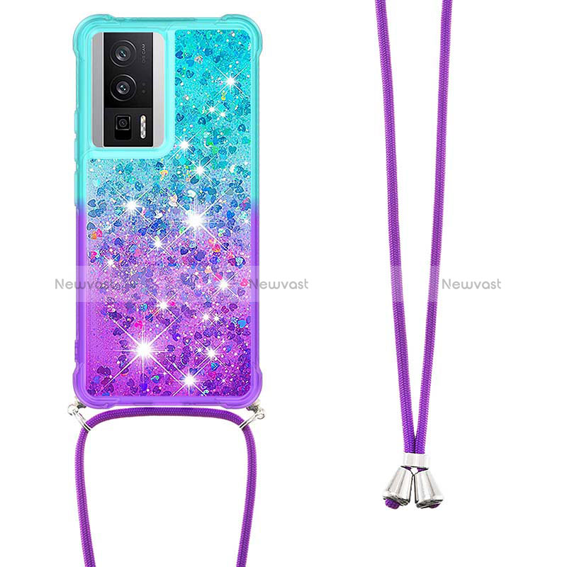 Silicone Candy Rubber TPU Bling-Bling Soft Case Cover with Lanyard Strap S01 for Xiaomi Redmi K60 5G