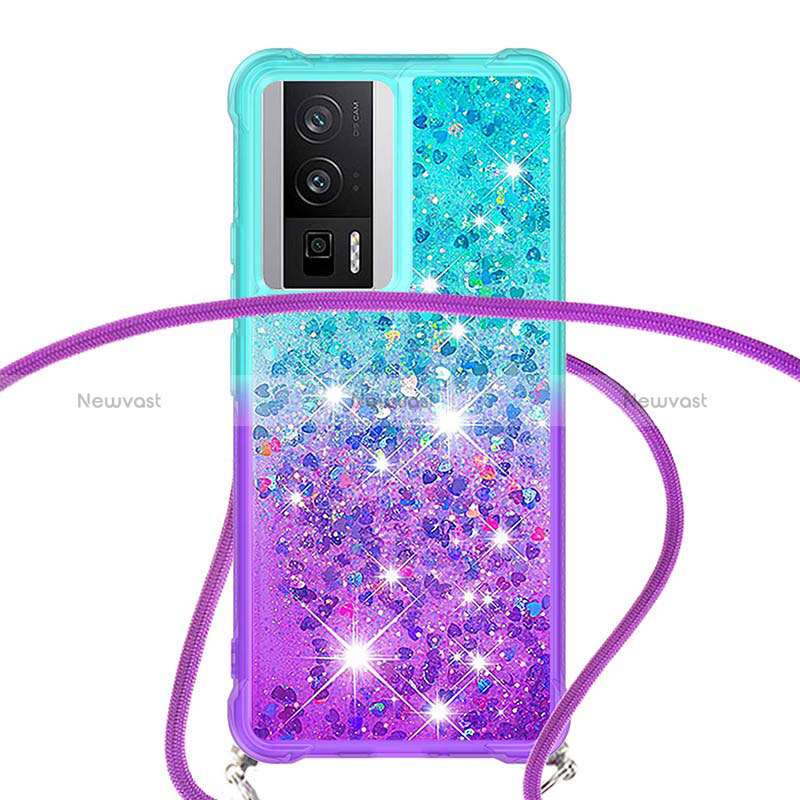 Silicone Candy Rubber TPU Bling-Bling Soft Case Cover with Lanyard Strap S01 for Xiaomi Redmi K60 5G