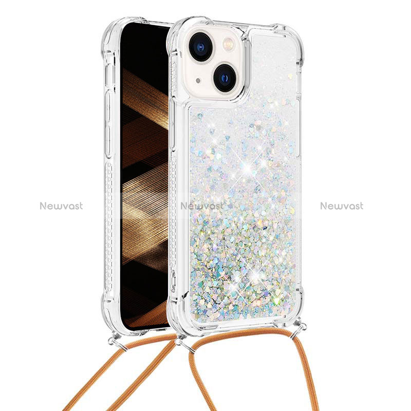 Silicone Candy Rubber TPU Bling-Bling Soft Case Cover with Lanyard Strap S02 for Apple iPhone 13