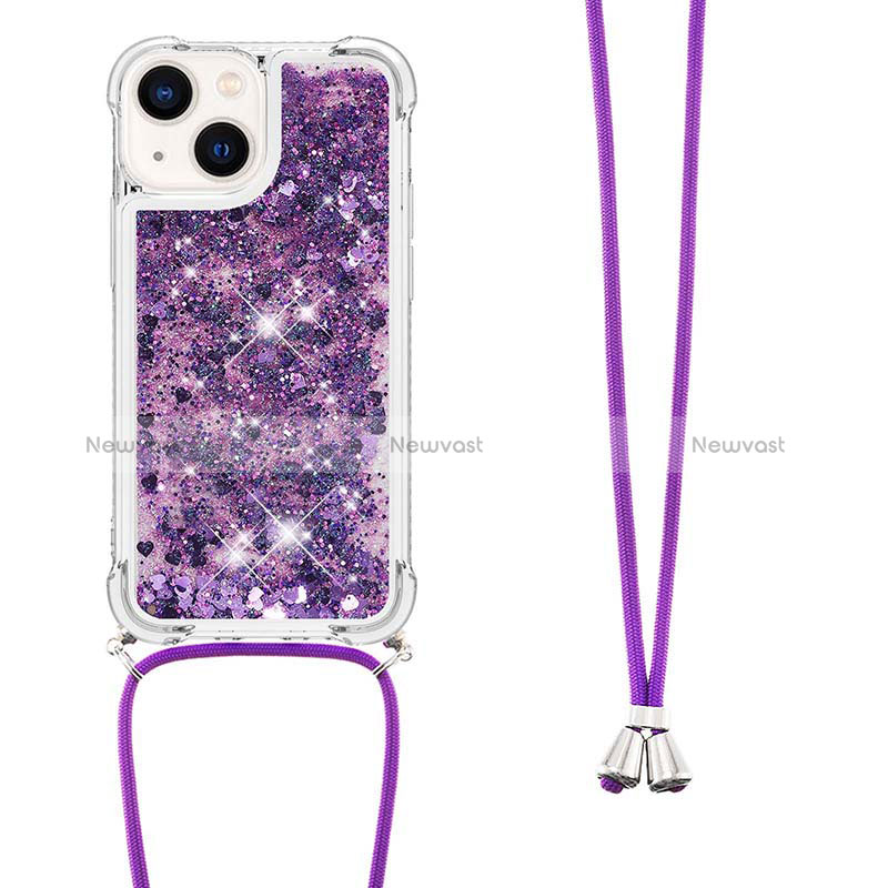 Silicone Candy Rubber TPU Bling-Bling Soft Case Cover with Lanyard Strap S02 for Apple iPhone 13