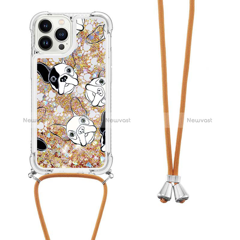 Silicone Candy Rubber TPU Bling-Bling Soft Case Cover with Lanyard Strap S02 for Apple iPhone 13 Pro