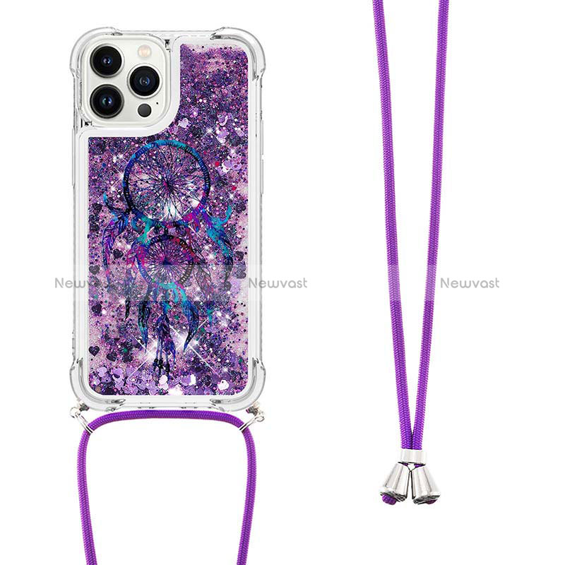 Silicone Candy Rubber TPU Bling-Bling Soft Case Cover with Lanyard Strap S02 for Apple iPhone 13 Pro