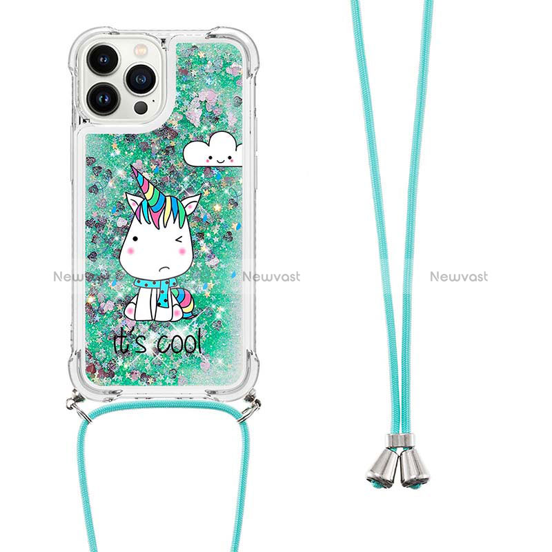 Silicone Candy Rubber TPU Bling-Bling Soft Case Cover with Lanyard Strap S02 for Apple iPhone 13 Pro