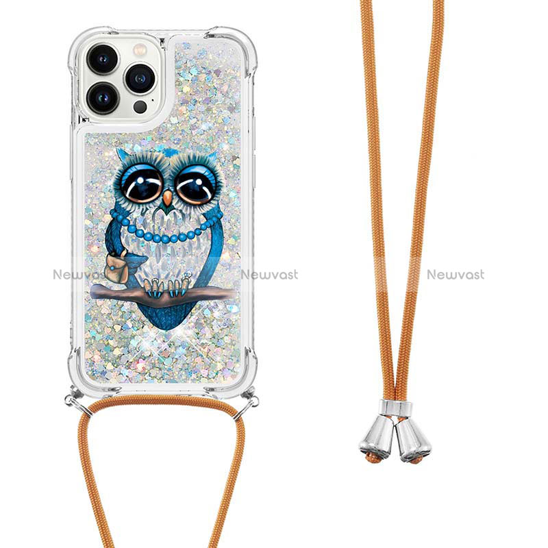 Silicone Candy Rubber TPU Bling-Bling Soft Case Cover with Lanyard Strap S02 for Apple iPhone 13 Pro