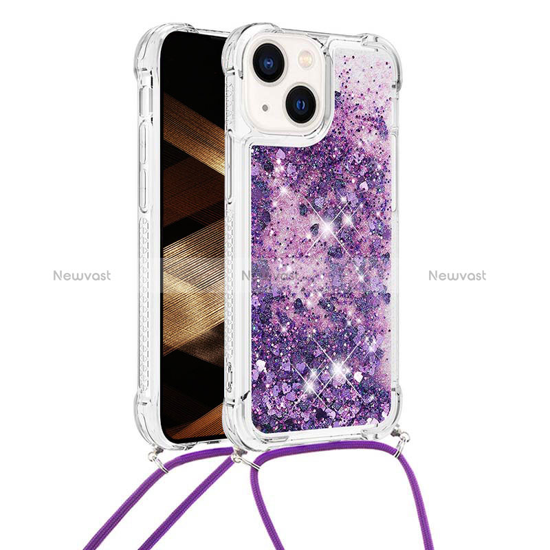 Silicone Candy Rubber TPU Bling-Bling Soft Case Cover with Lanyard Strap S02 for Apple iPhone 14