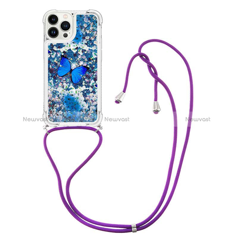 Silicone Candy Rubber TPU Bling-Bling Soft Case Cover with Lanyard Strap S02 for Apple iPhone 15 Pro