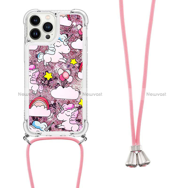 Silicone Candy Rubber TPU Bling-Bling Soft Case Cover with Lanyard Strap S02 for Apple iPhone 15 Pro