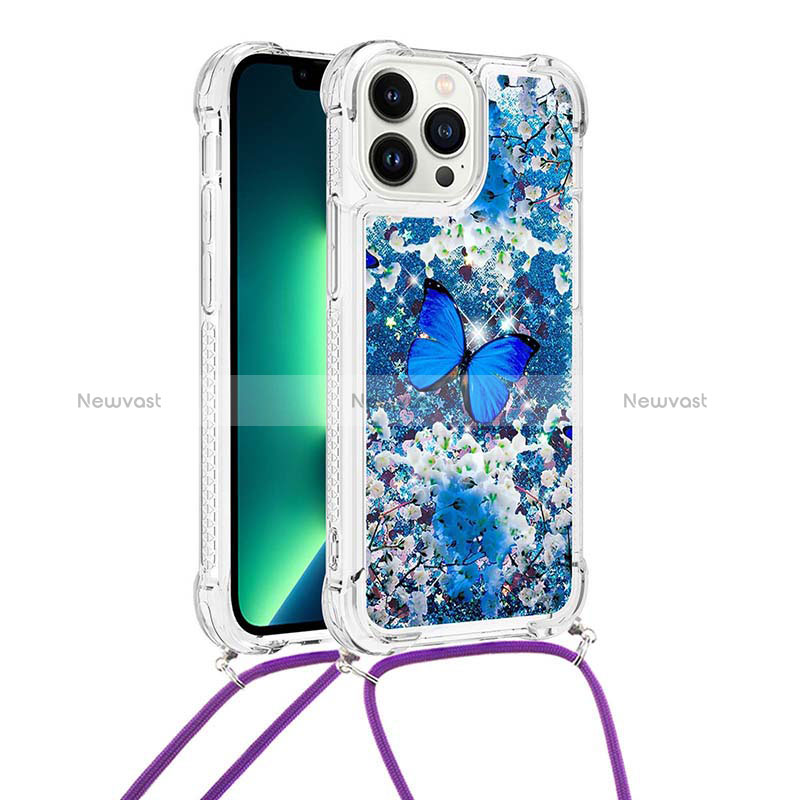 Silicone Candy Rubber TPU Bling-Bling Soft Case Cover with Lanyard Strap S02 for Apple iPhone 16 Pro