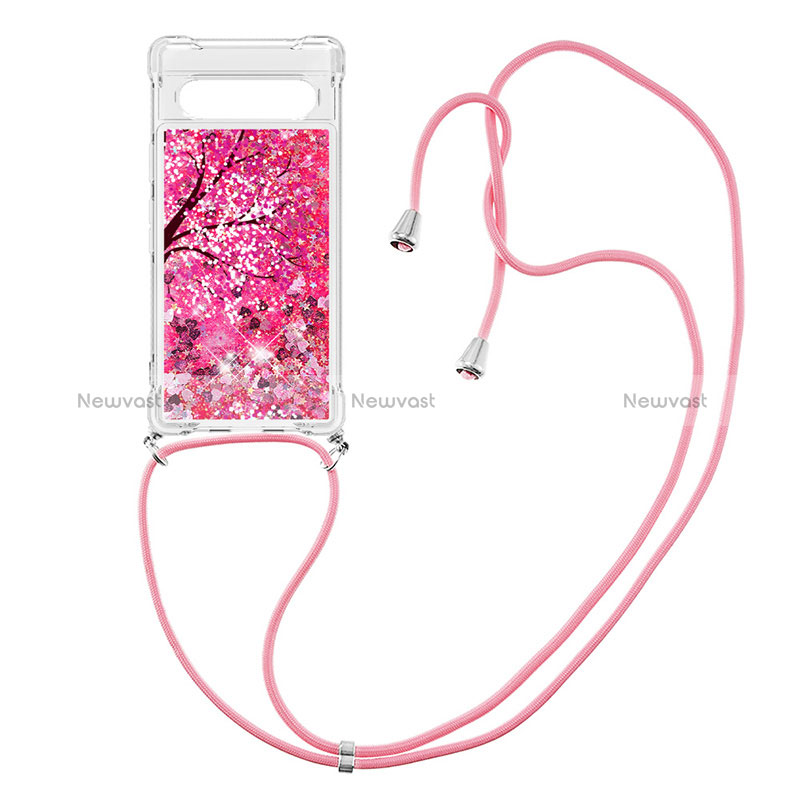 Silicone Candy Rubber TPU Bling-Bling Soft Case Cover with Lanyard Strap S02 for Google Pixel 7a 5G