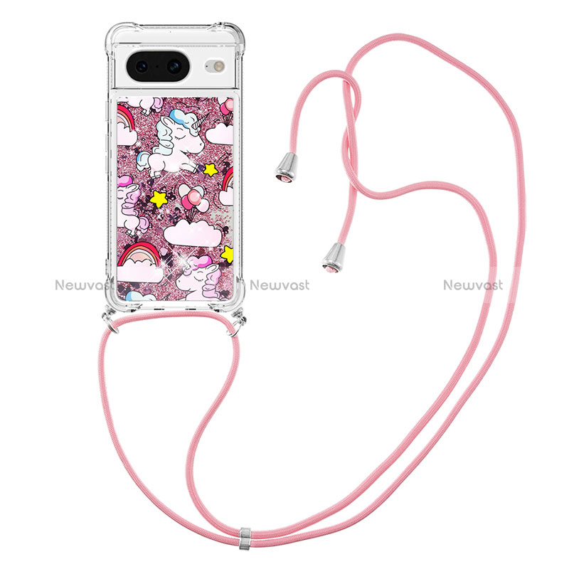 Silicone Candy Rubber TPU Bling-Bling Soft Case Cover with Lanyard Strap S02 for Google Pixel 8 5G