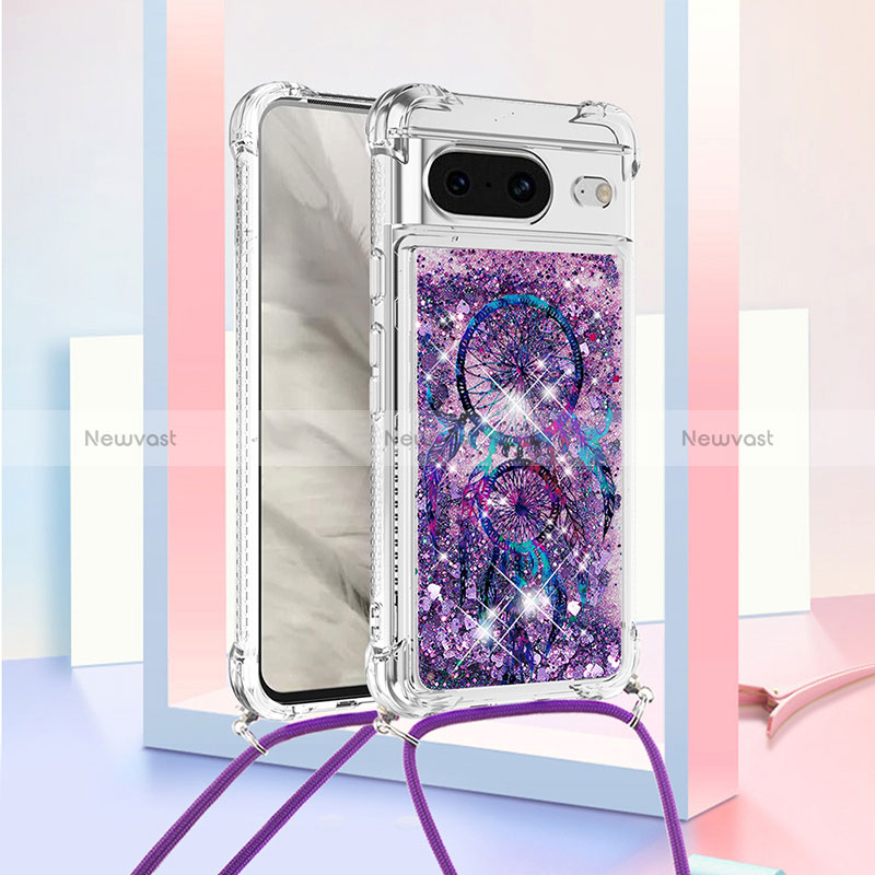 Silicone Candy Rubber TPU Bling-Bling Soft Case Cover with Lanyard Strap S02 for Google Pixel 8 5G