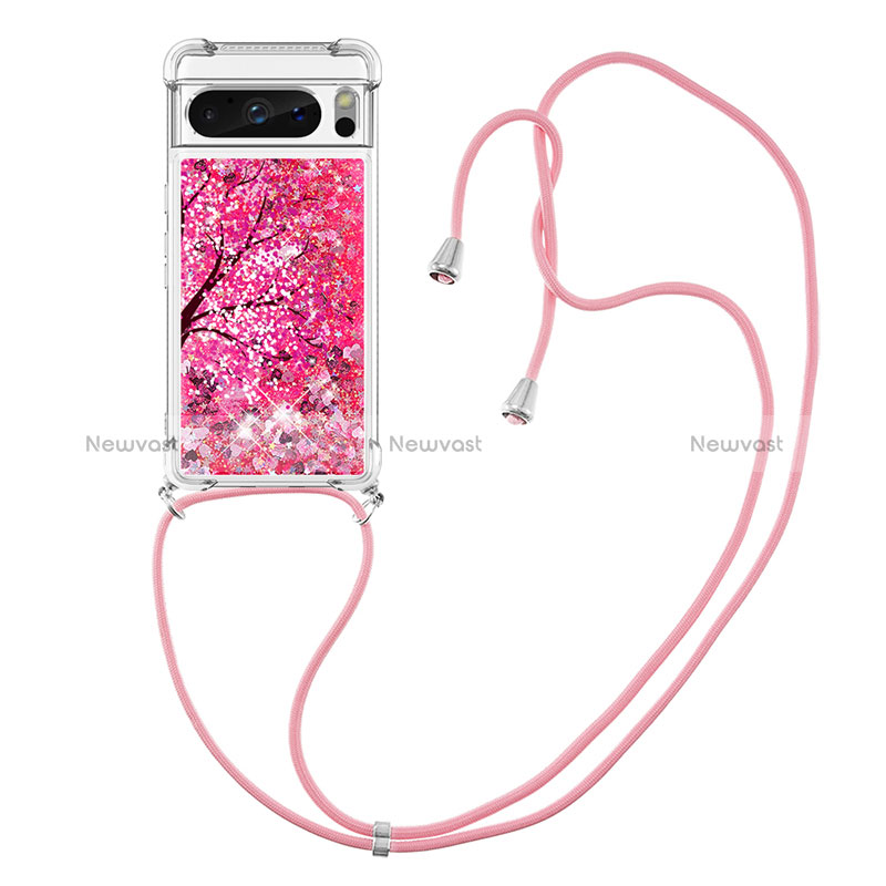 Silicone Candy Rubber TPU Bling-Bling Soft Case Cover with Lanyard Strap S02 for Google Pixel 8 Pro 5G