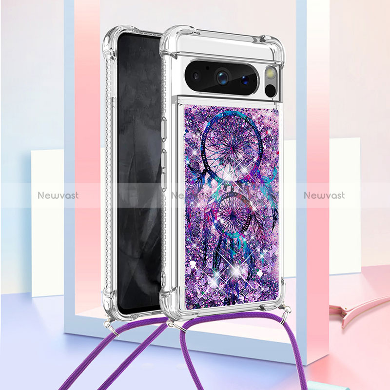 Silicone Candy Rubber TPU Bling-Bling Soft Case Cover with Lanyard Strap S02 for Google Pixel 8 Pro 5G