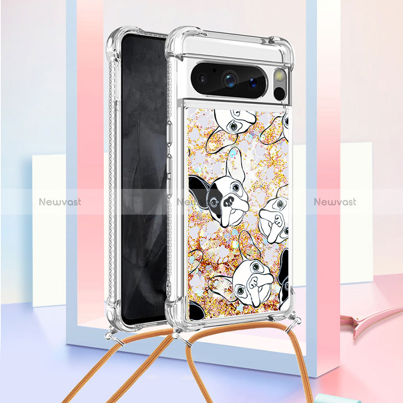 Silicone Candy Rubber TPU Bling-Bling Soft Case Cover with Lanyard Strap S02 for Google Pixel 8 Pro 5G