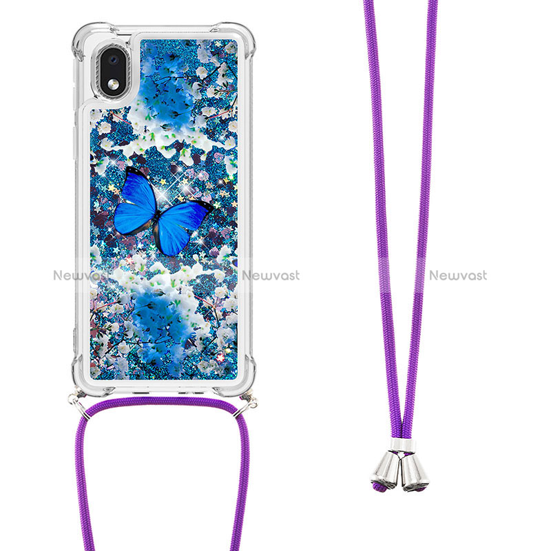 Silicone Candy Rubber TPU Bling-Bling Soft Case Cover with Lanyard Strap S02 for Samsung Galaxy A01 Core