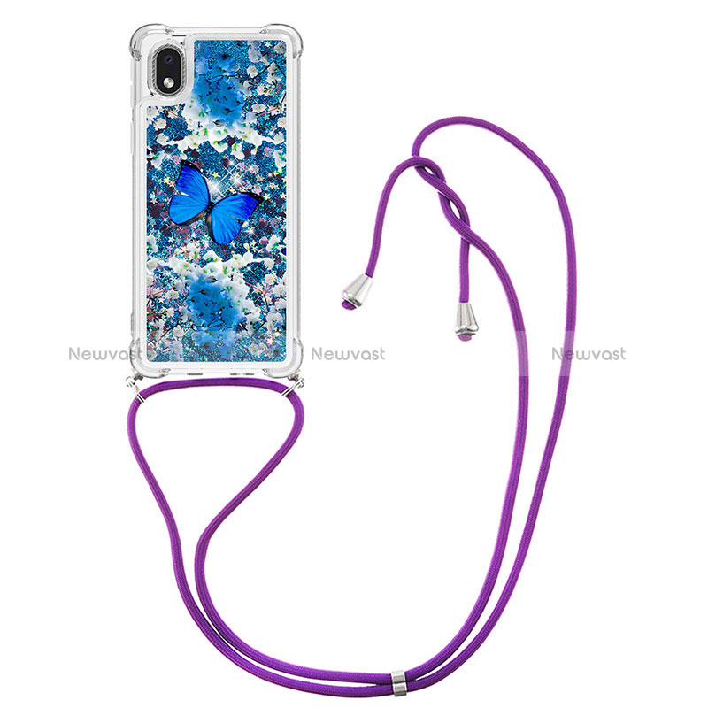 Silicone Candy Rubber TPU Bling-Bling Soft Case Cover with Lanyard Strap S02 for Samsung Galaxy A01 Core