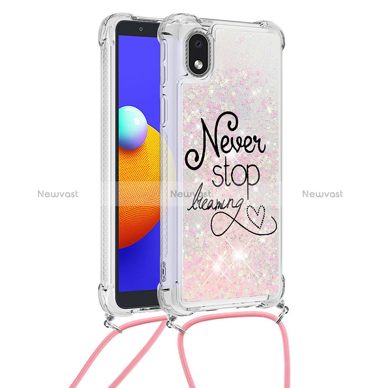 Silicone Candy Rubber TPU Bling-Bling Soft Case Cover with Lanyard Strap S02 for Samsung Galaxy A01 Core