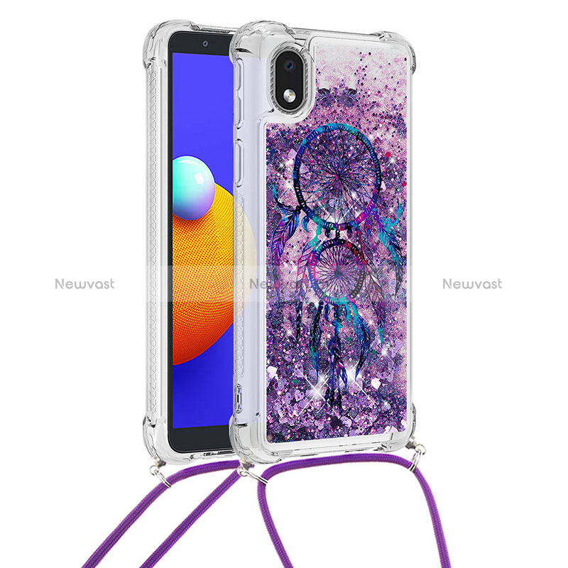 Silicone Candy Rubber TPU Bling-Bling Soft Case Cover with Lanyard Strap S02 for Samsung Galaxy A01 Core Purple