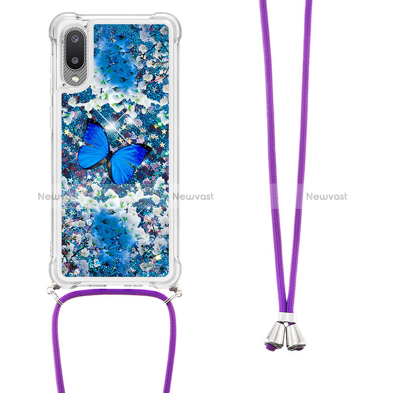 Silicone Candy Rubber TPU Bling-Bling Soft Case Cover with Lanyard Strap S02 for Samsung Galaxy A02