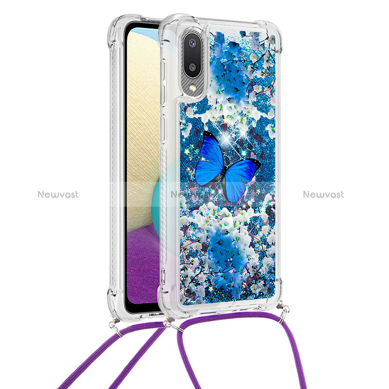 Silicone Candy Rubber TPU Bling-Bling Soft Case Cover with Lanyard Strap S02 for Samsung Galaxy A02