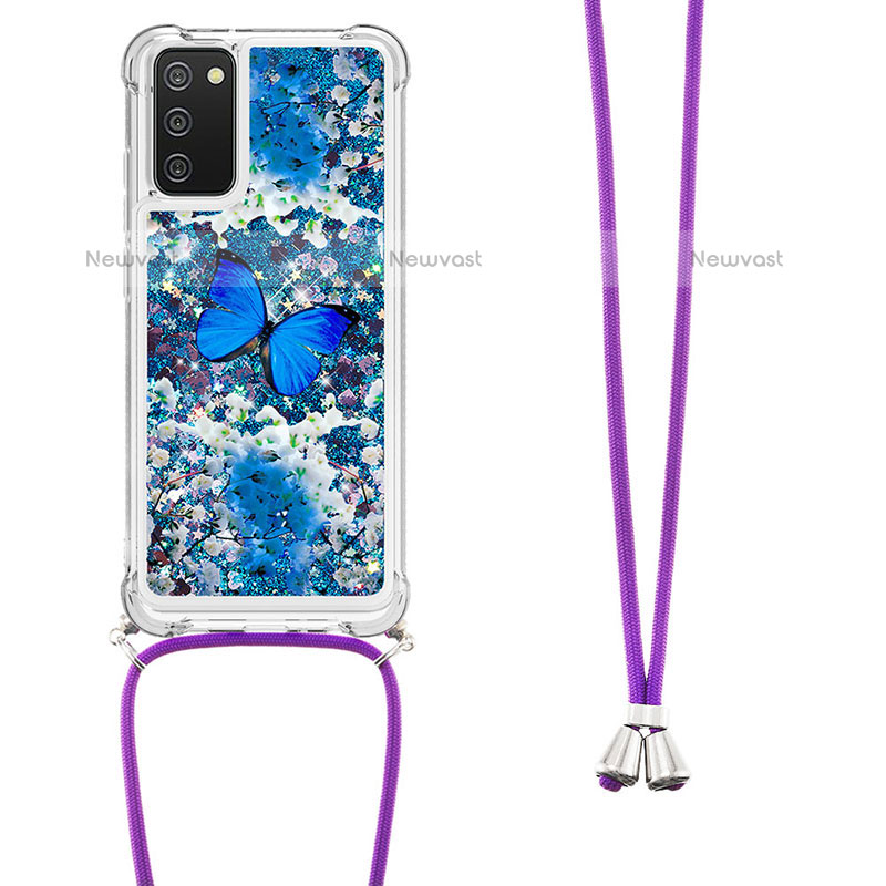 Silicone Candy Rubber TPU Bling-Bling Soft Case Cover with Lanyard Strap S02 for Samsung Galaxy A02s