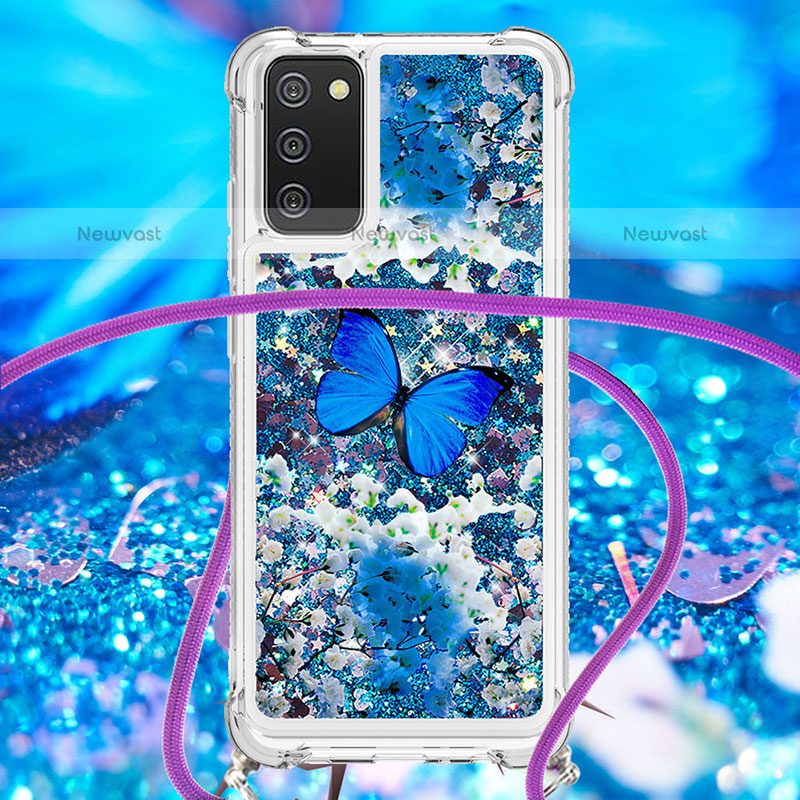 Silicone Candy Rubber TPU Bling-Bling Soft Case Cover with Lanyard Strap S02 for Samsung Galaxy A02s