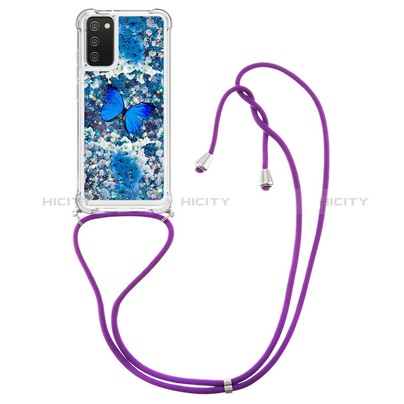Silicone Candy Rubber TPU Bling-Bling Soft Case Cover with Lanyard Strap S02 for Samsung Galaxy A03s