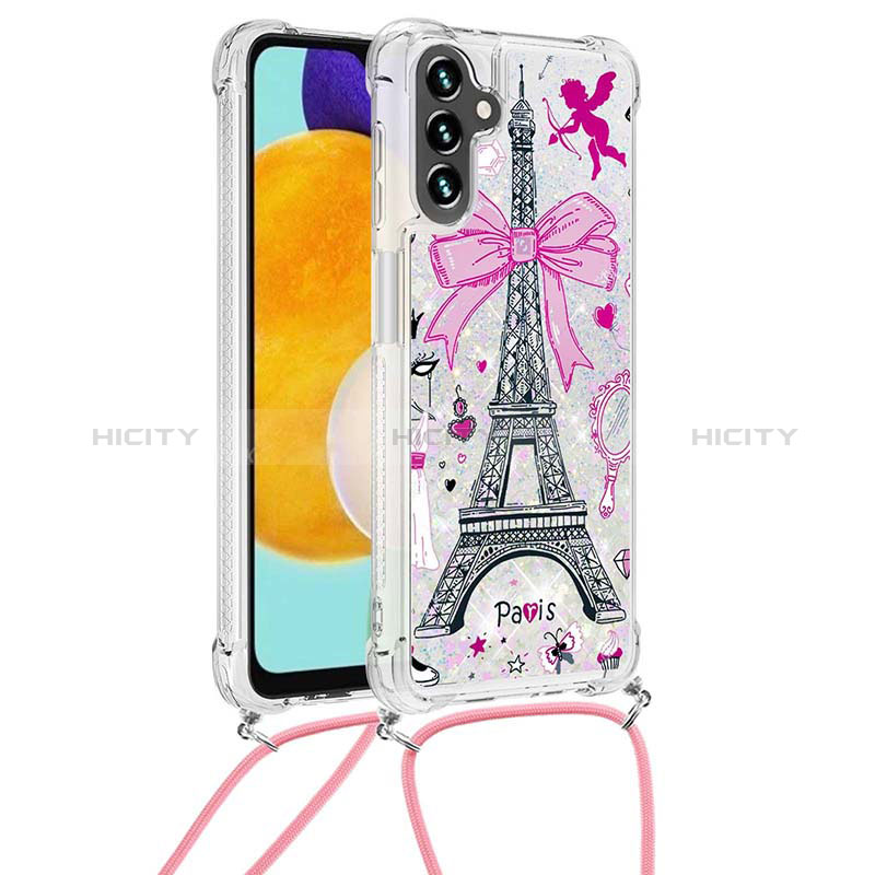 Silicone Candy Rubber TPU Bling-Bling Soft Case Cover with Lanyard Strap S02 for Samsung Galaxy A04s