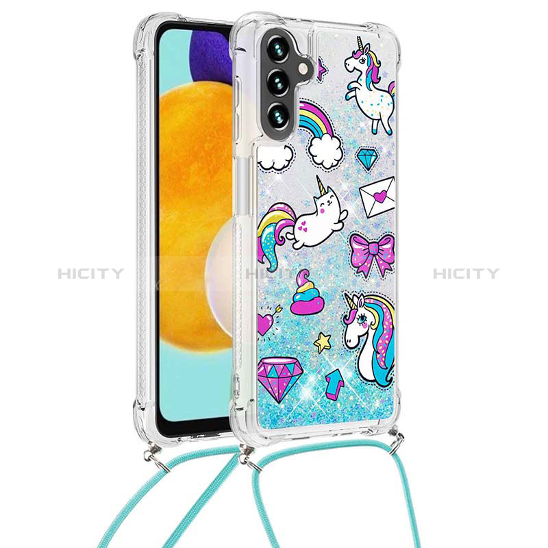 Silicone Candy Rubber TPU Bling-Bling Soft Case Cover with Lanyard Strap S02 for Samsung Galaxy A04s