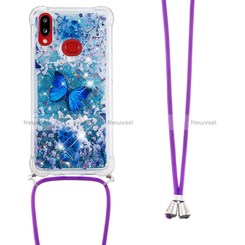 Silicone Candy Rubber TPU Bling-Bling Soft Case Cover with Lanyard Strap S02 for Samsung Galaxy A10s